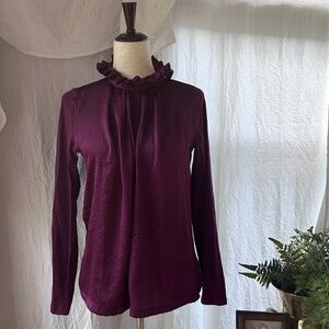 Banana Republic Tudor Inspired Oxblood Ruffle Neck Blouse